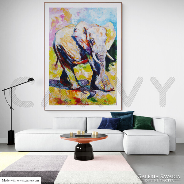 Walking majestic elephant II - acrylic painting / Sétáló fenséges elefánt II - akril festmény