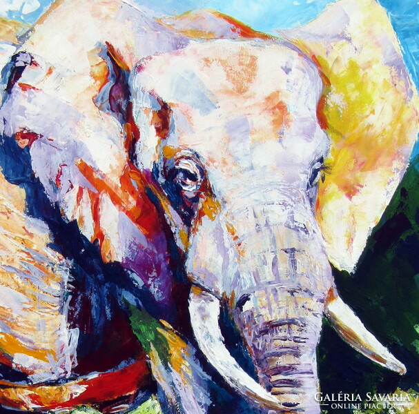 Walking majestic elephant II - acrylic painting / Sétáló fenséges elefánt II - akril festmény