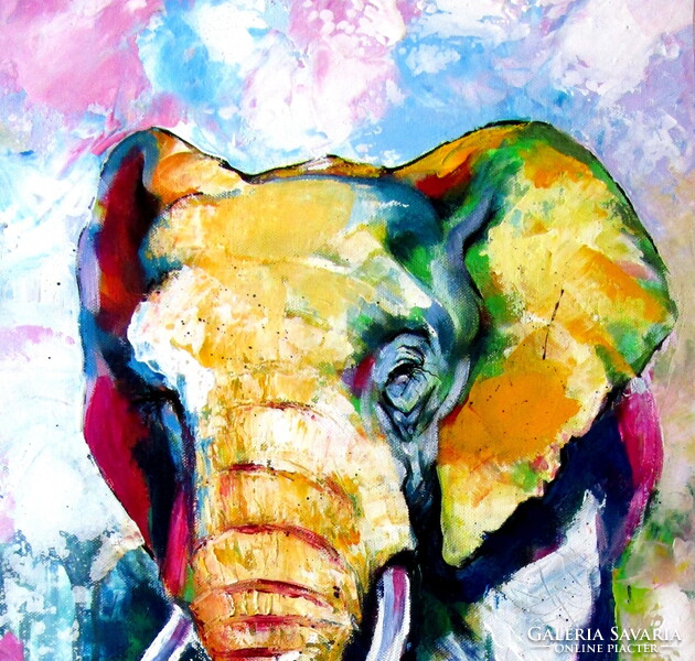 Walking majestic elephant - acrylic painting / Sétáló fenséges elefánt - akril festmény