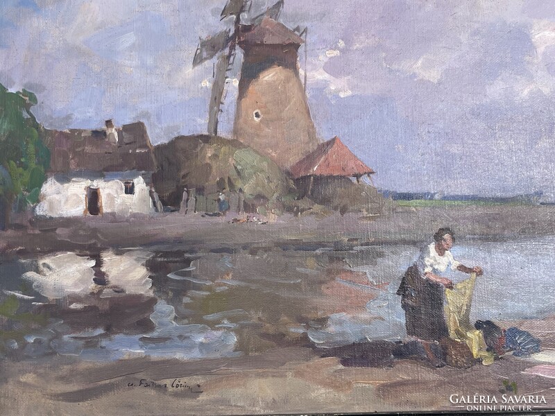 Cs.Farkas Lőrinc - Malomnál a parton..60x80cm+kerete