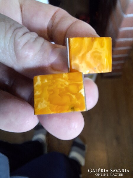 Valódi,tojássárgája,Borostyán mandzsetta gomb