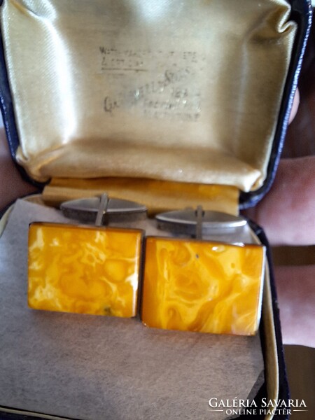 Valódi,tojássárgája,Borostyán mandzsetta gomb