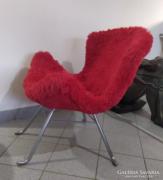 Retro fotel,új piros teddy huzattal