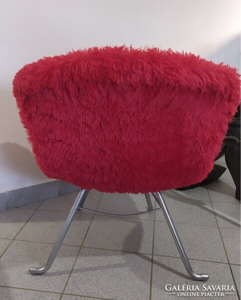 Retro fotel,új piros teddy huzattal