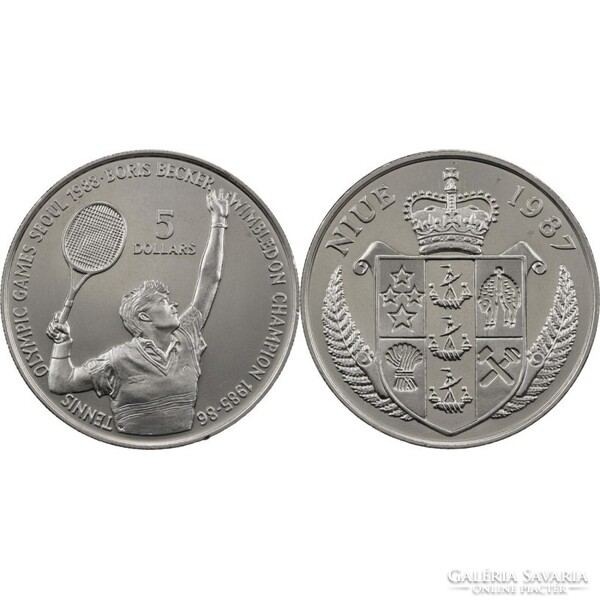 Niue,5 dollars 1987 - Szöuli Tenisz olimpia Boris Becker aUNC+ nikkel