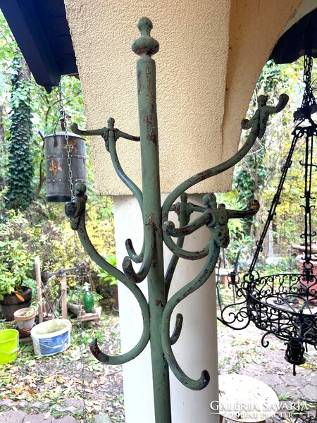 Antik szecessziós esernyő és bottartós, babás álló fém fogas