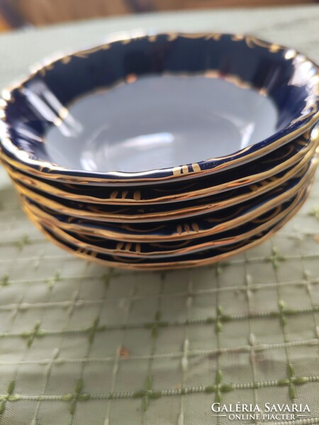 Zsolnay porcelán Pompadour 3-as kompotos készlet 6 személyes vitrinben tartot Vanneki.t kèszlet