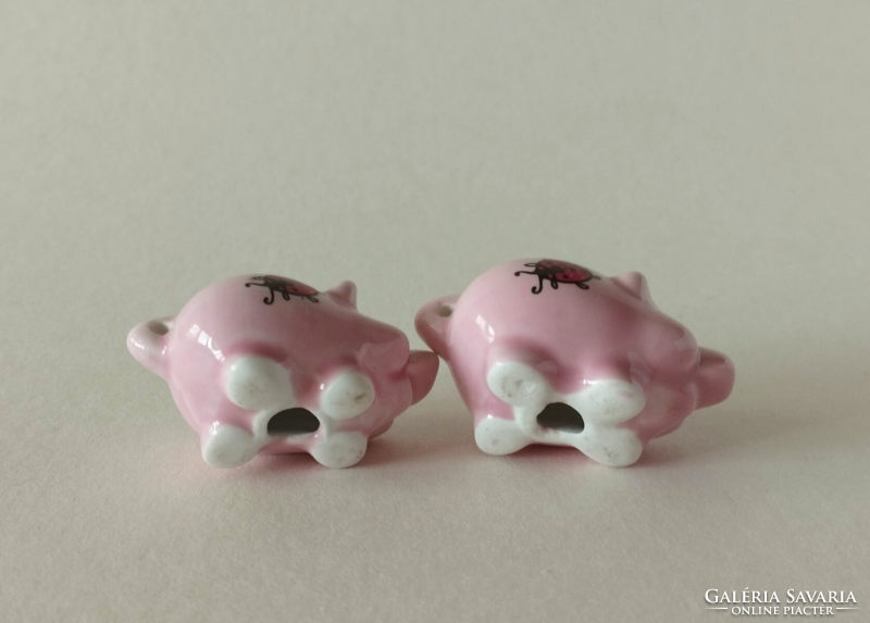 MINI PORCELÁN SZERENCSEHOZÓ MALACKÁK NÉGYLEVELŰ LÓHERÉVEL,KATICA BOGÁRRAL