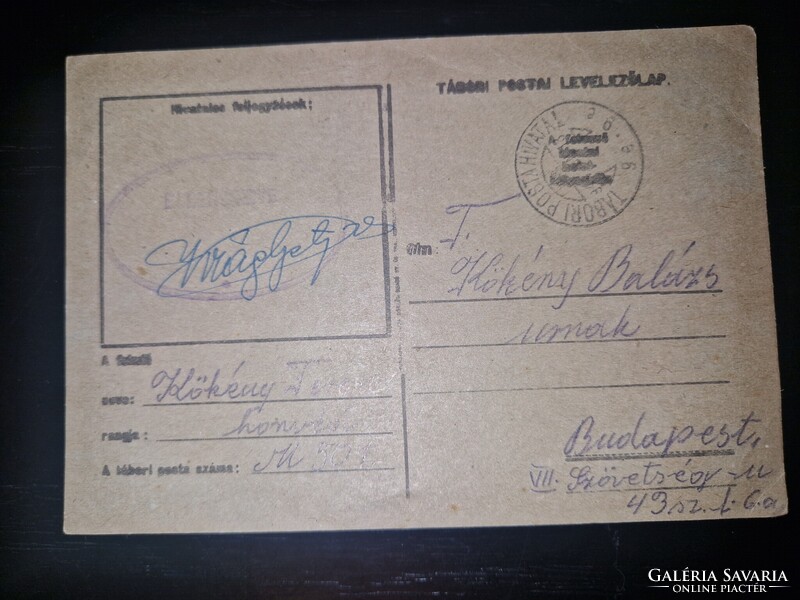 1944, magánkiadású tábori postai levelezőlap