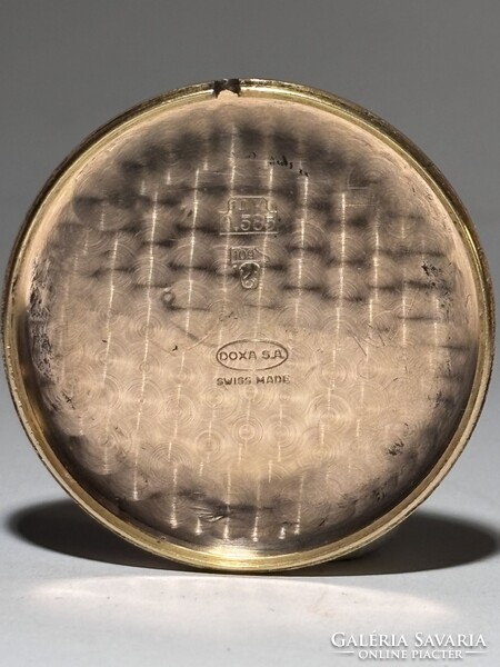Gyűjteményből hibátlan Arany 14 K Doxa, gyári doboz, Hírsh szíj pontos 36 mm k.n. netto 8.5 gr arany