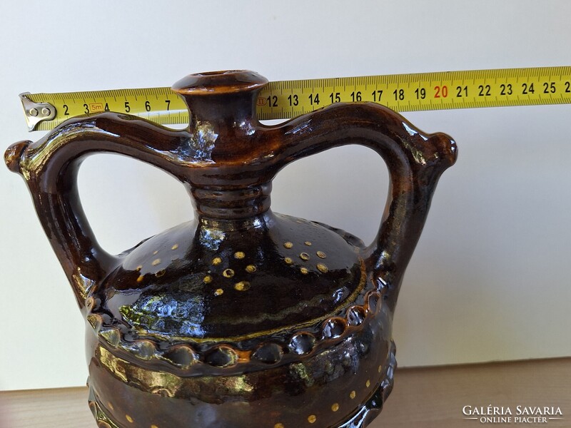 Kulutácz Mohács jelzett kétfülű kerámia ivókanna, kancsó, váza, antik