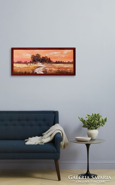 Alföldi naplemente c. Kortárs olajfestmény