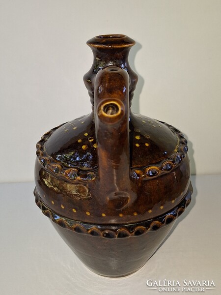 Kulutácz Mohács jelzett kétfülű kerámia ivókanna, kancsó, váza, antik