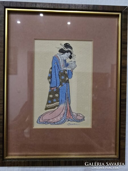 Selyem kép- 2 db , Gésa