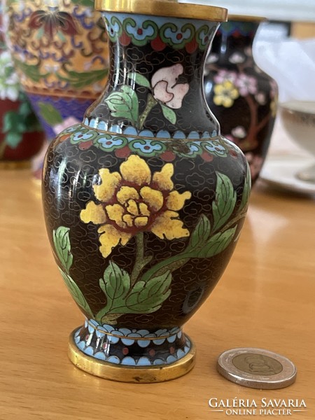 Álomszép rekeszzománc réz Kinai váza virágok.