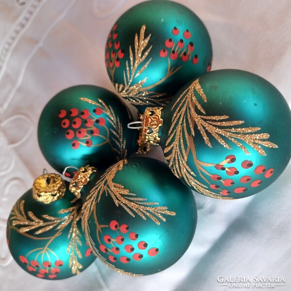 Karácsonyfadísz- üveg gömb, jelzett német- kézzel festve 5 db