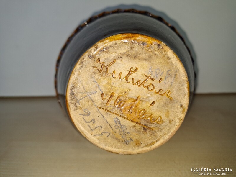 Kulutácz Mohács jelzett kétfülű kerámia ivókanna, kancsó, váza, antik