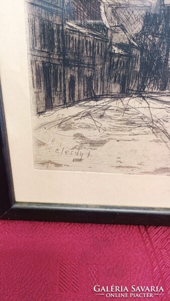 Élesdy István Utcakép Rézkarc