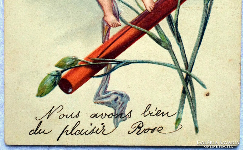 Antik  dombornyomott üdvözlő képeslap -  puttó levéllel viaszpecsét   1904