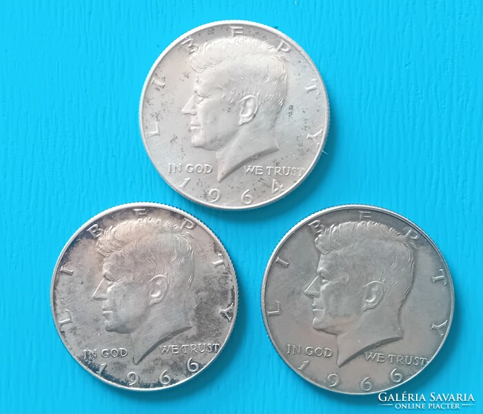 3 db  USA Kennedy fél Dollár ,  1964 és 2x1966