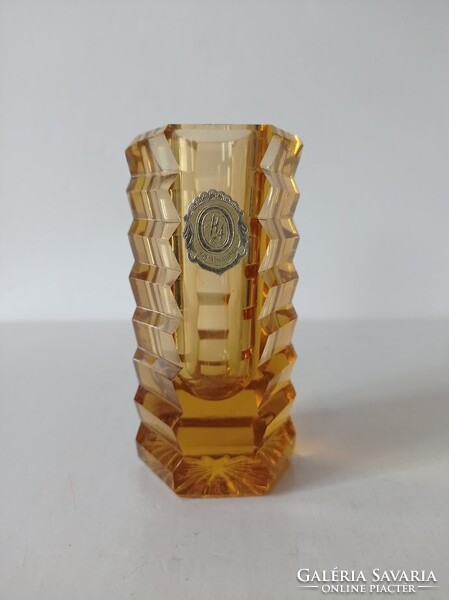 Jelezett Borostyán színű csiszolt üveg váza