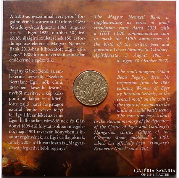 Magyarország Pénzérméi Forgalmi sor 2013 PP Egri Csillagok Gárdonyi 1000 Forinttal