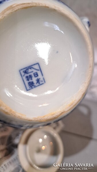 Japán cseresznyevirágos porcelán cukortartó