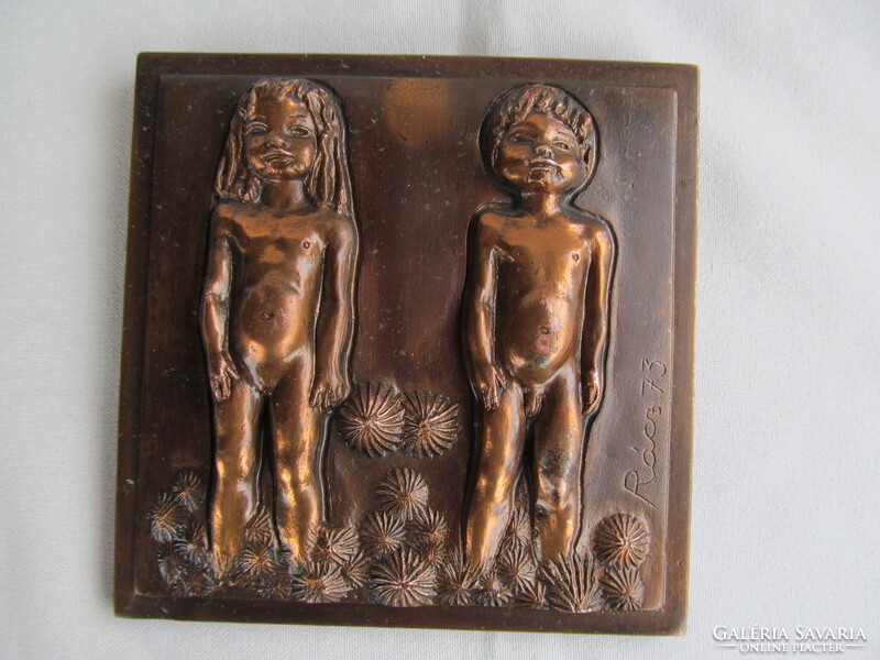 Rácz Edit jelzett bronz fali dísz horoszkóp ikrek