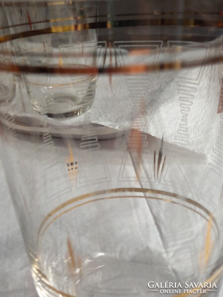 Régi, szépen metszett, aranyozott üvegpohár készlet (6 vizespohár)