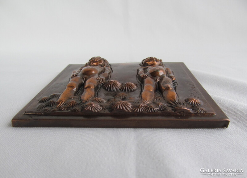 Rácz Edit jelzett bronz fali dísz horoszkóp ikrek