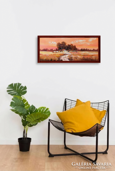 Alföldi naplemente c. Kortárs olajfestmény