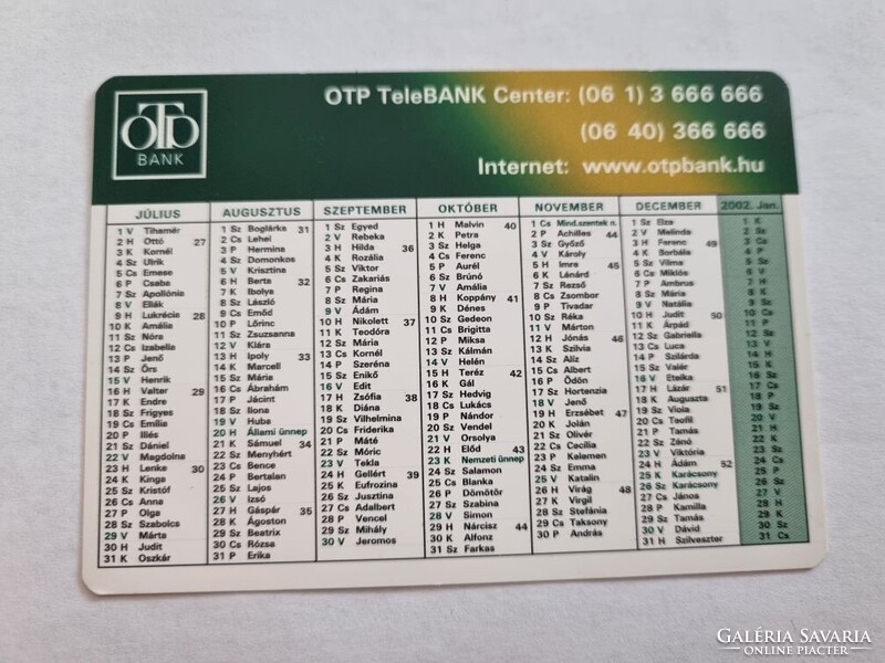 OTP BANK 2001. évi kártyanaptár - OTP TeleBANK Center