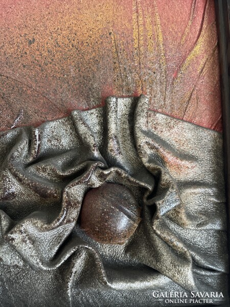 Retró rendkívül mutatós bőr kép fa keretben.