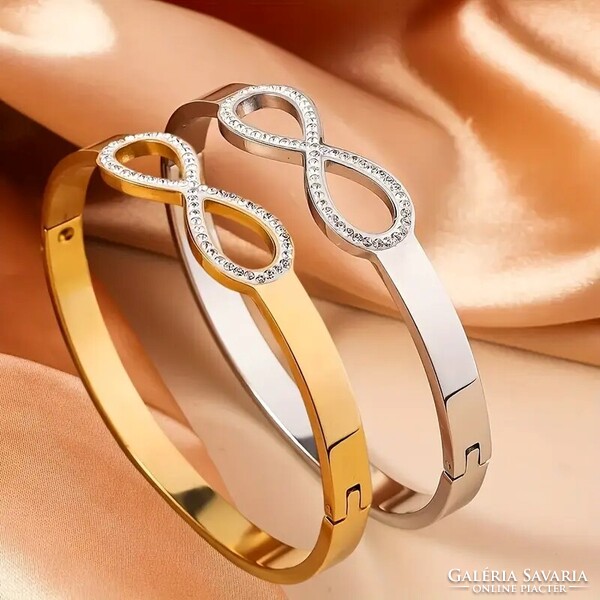 Végtelen Karkötő 18 Karátos Sárga Vagy Fehér Aranyozott Hegyikristályokkal Díszítve 304L Titánacél