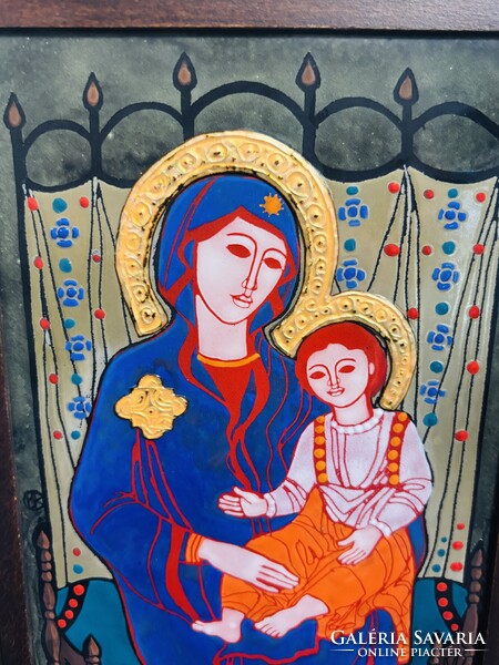 Oskóné Bódi Klára "Madonna gyermekével" tűzzománc
