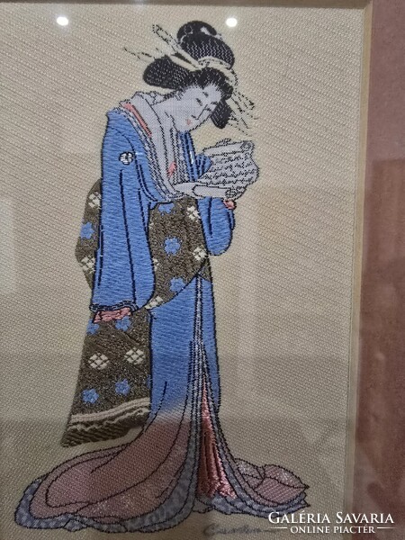 Selyem kép- 2 db , Gésa