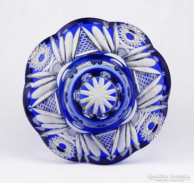 1X662 Régi talpas kék csiszolt kristály váza 16 cm