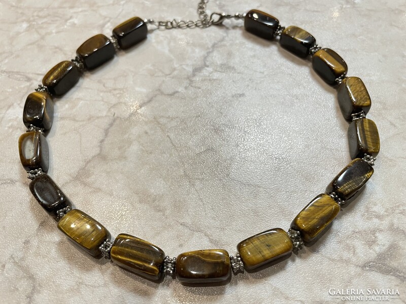 Tigrisszem ásvány gyöngysor egyedi nyakék antik ásványékszer