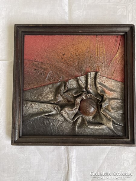 Retró rendkívül mutatós bőr kép fa keretben.