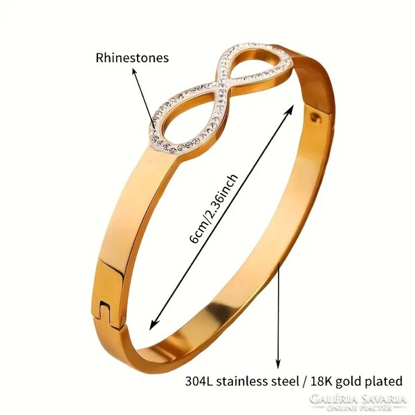 Végtelen Karkötő 18 Karátos Sárga Vagy Fehér Aranyozott Hegyikristályokkal Díszítve 304L Titánacél