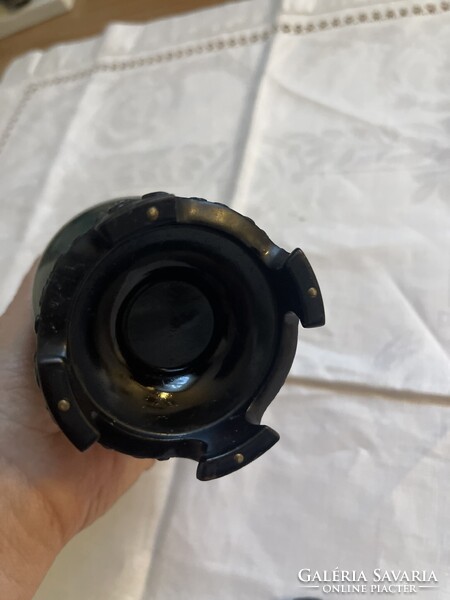 Nagyonszép Kinai kézzel festett  lakk fa váza, ritka zöld színben.