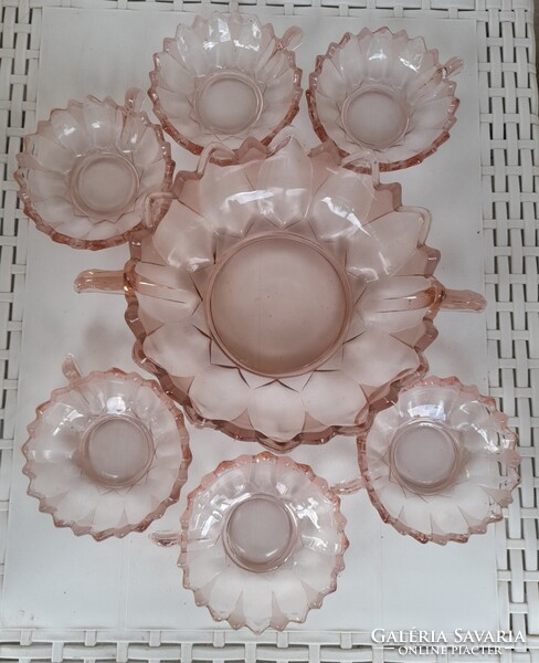 Rózsaszín üveg kompótoskészlet