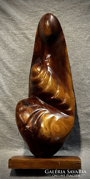 Nagyméretű régi  art deco fa szobor ! Anya gyermekével .