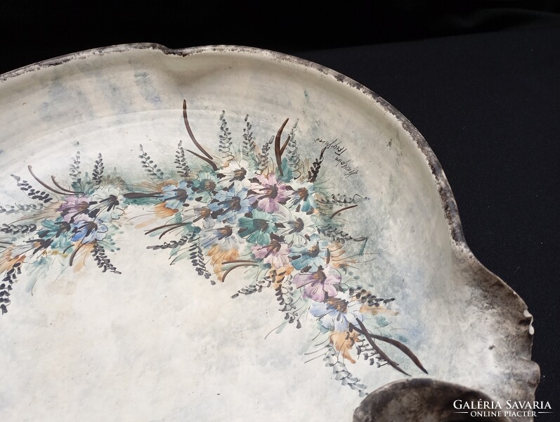 Művészi szignált porcelán tál 37 cm
