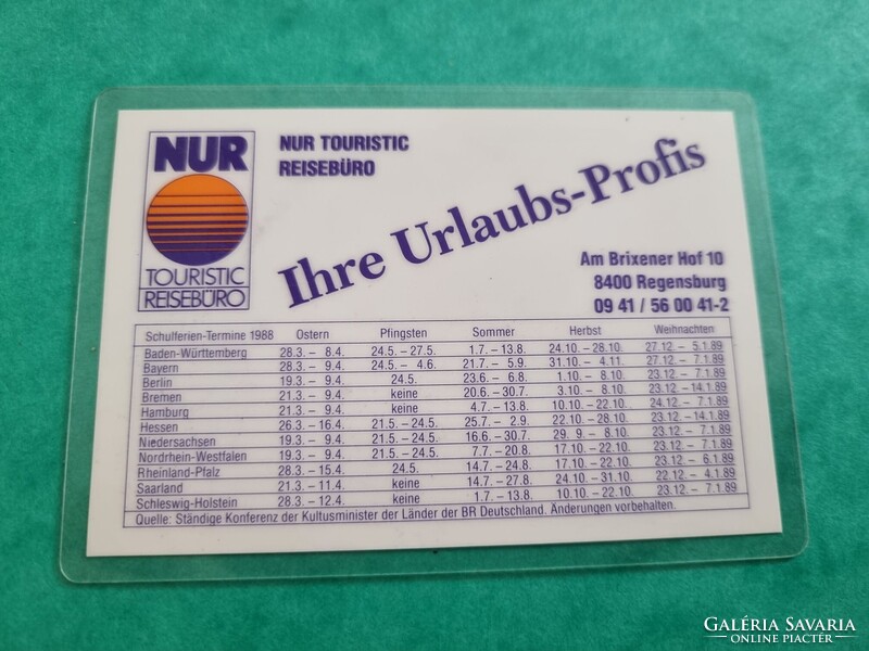 NUR Turisztikai Utazási Iroda 1988. évi német kártyanaptár