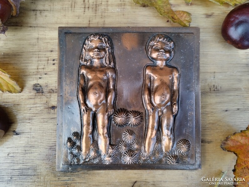 Rácz Edit jelzett bronz fali dísz horoszkóp ikrek