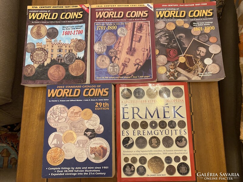Érem katalógus World Coins 1600-1900 3 kötet + Érmék és éremgyűjtés.