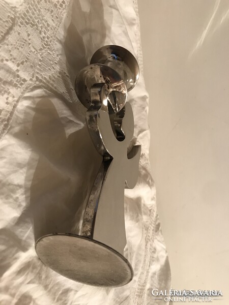 EZÜSTÖZÖTT GYERTYATARTÓ - ALKUKÉPES - 14 x 12 cm - ANGYAL - VASTAG