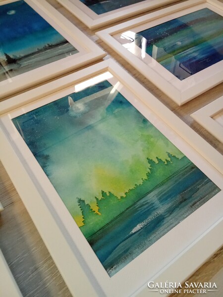 8 db új keretezessel grafika,akvarell