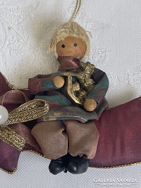 Gyönyörű régi selyem kézműves karácsonyfa dísz.